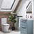 Modern bathroom with blue vanity unit